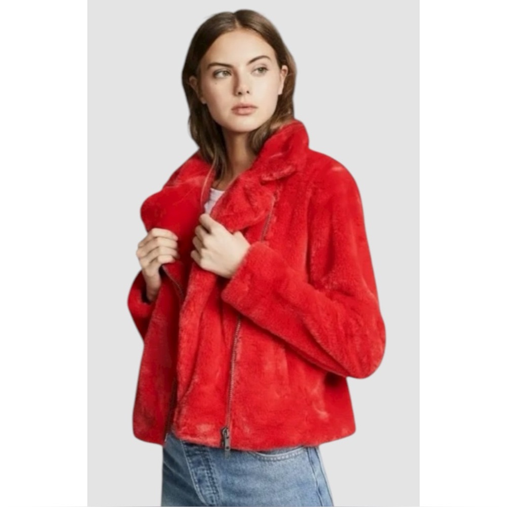 REBECCA MINKOFF | $248 Henderson Faux Fur Jacket in Red, Size XS